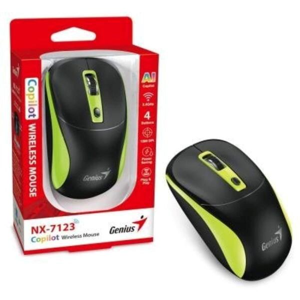 Mysz bezprzewodowa, Genius NX-7123, czarno-zielona, optyczna, 1200DPI