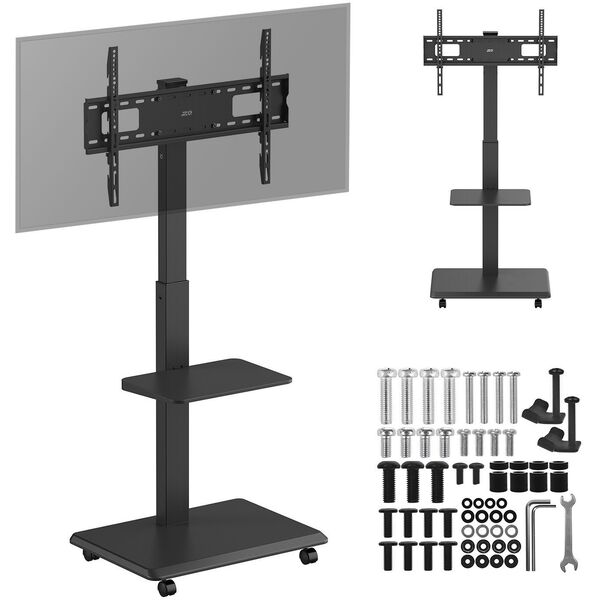 Stand / wózek dla TV Ergo-Office, max. obciążenie 50kg / 5kg półka, max. VESA 600x400, wbud. listwa zasil., czarny, ER-304 B