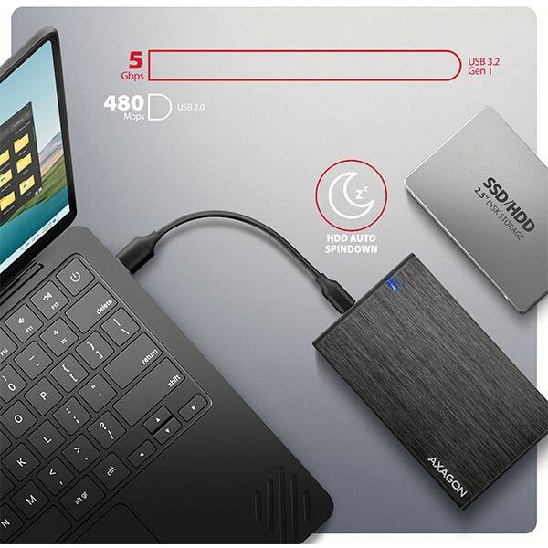 AXAGON EE25-XA6C, USB-C 5Gbps - SATA 6G, 2.5" aluminiowa obudowa zewnętrzna