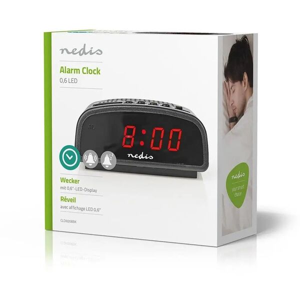 Zegar biurkowy Nedis CLDK008BK LED z drzemką bez radia Czarny