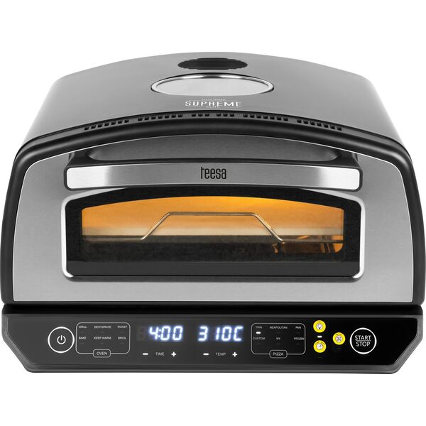 Piec do pizzy SUPREME ELITE 2200 W, 450 stopni, dwie grzałki, okno, LED, 33 cm, różna programy pieczenia