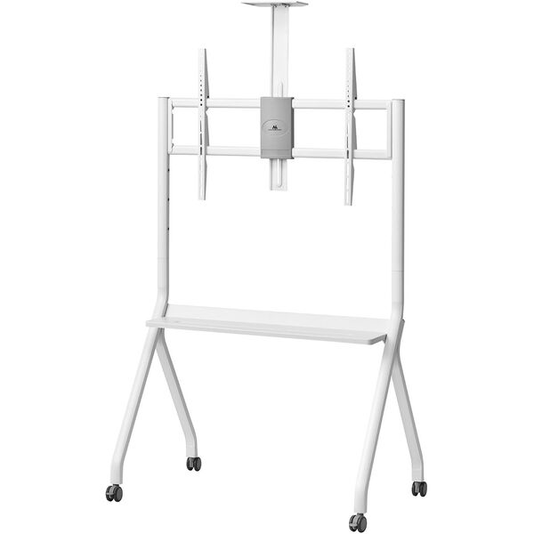 Stand / wózek do TV Maclean, półka na kamerę, na kółkach, 55-100", max. obciążenie 120kg/10kg półka, max. VESA 900x600, biały, M