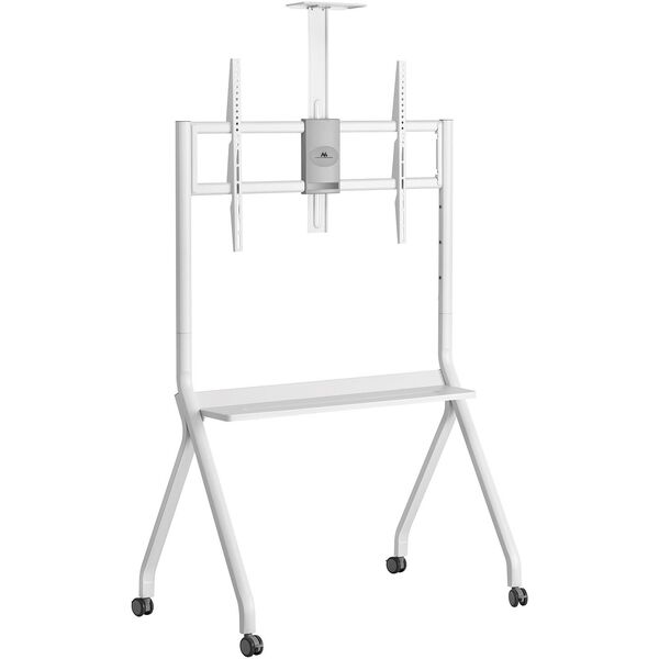 Stand / wózek do TV Maclean, półka na kamerę, na kółkach, 55-100", max. obciążenie 120kg/10kg półka, max. VESA 900x600, biały, M