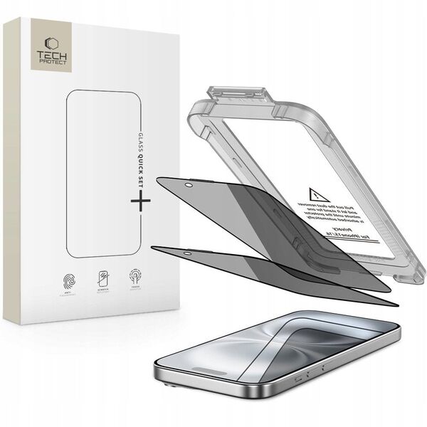 Szkło prywatyzujące Tech-Protect Quick Set Spy+ do Apple iPhone 15 / 16 Privacy [2 PACK]