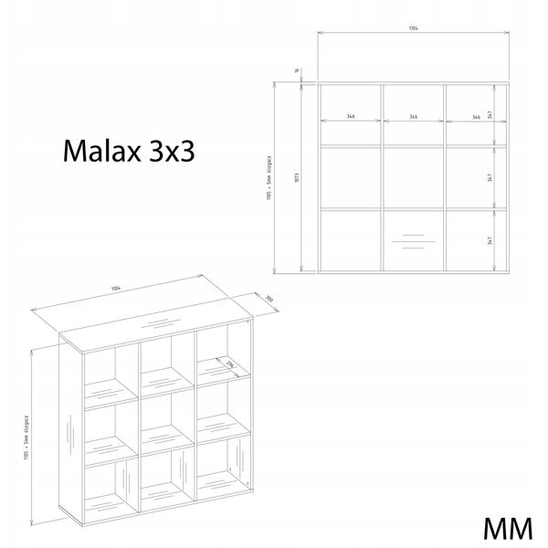 REGAŁ MALAX 3x3 H DĄB ARTISAN ZABUDOWANY TYŁ HDF PÓŁKI 110x110 CM