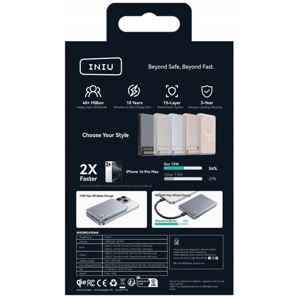 Iniu MagPro Slim 10K srebrny
