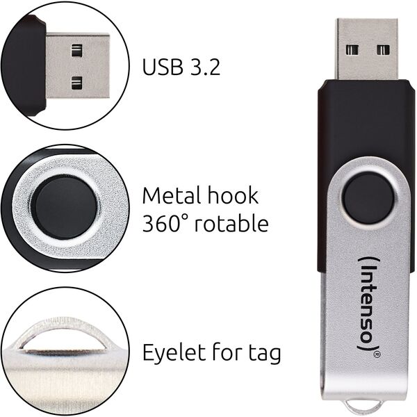 Intenso USB 256GB OFFICE LINE 3.2 Gen1 Silver-Black pamięć USB USB Typu-A 3.2 Gen 1 (3.1 Gen 1) Czarny, Srebrny