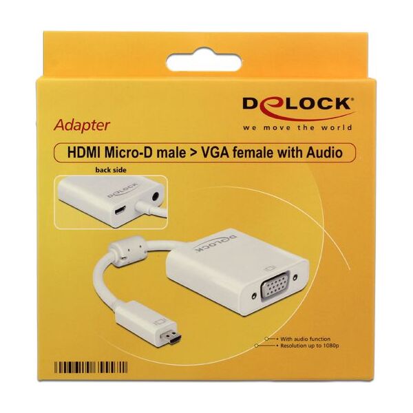 Adapter AV Delock HDMI Micro - D-Sub (VGA) + Jack 3.5mm biały (65557)