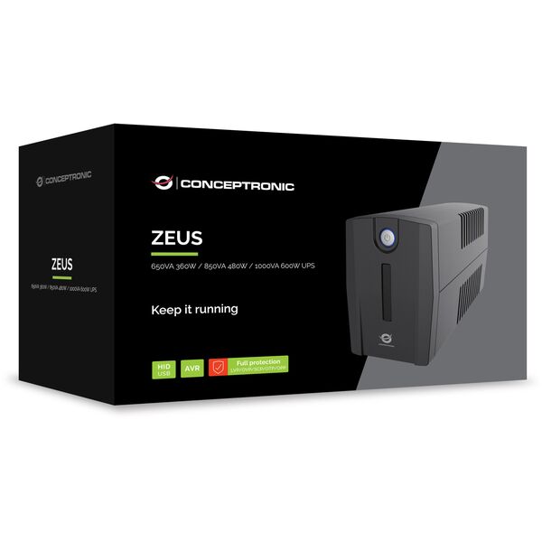 Conceptronic ZEUS01G zasilacz UPS Technologia line-interactive 0,65 kVA 360 W 2 x gniazdo sieciowe