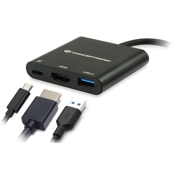 CONCEPTRONIC 3-1 Dock USB-C->HDMI,USB3.0,100WPD 25cm sw