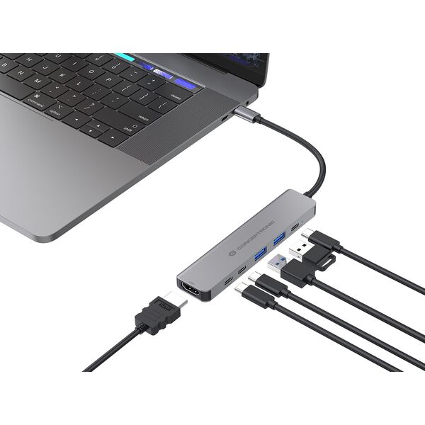 CONCEPTRONIC 6-1 Dock USB-C->HDMI,2xUSB-A,3xUSB-C,+ 25cm gr