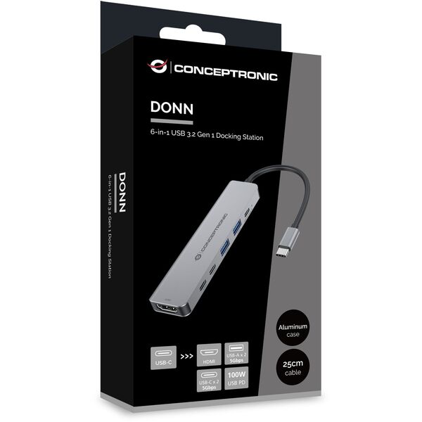 CONCEPTRONIC 6-1 Dock USB-C->HDMI,2xUSB-A,3xUSB-C,+ 25cm gr