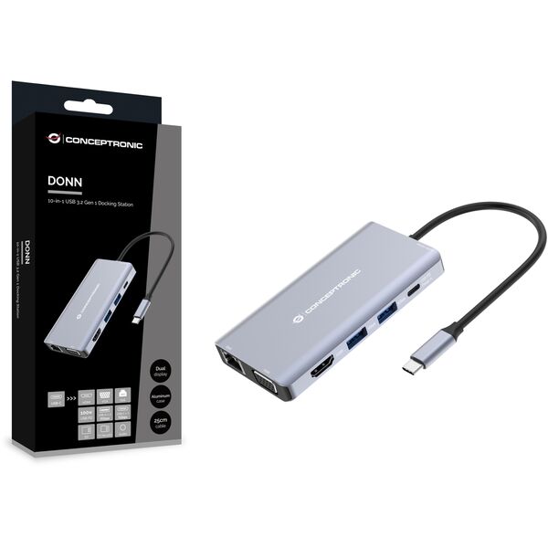CONCEPTRONIC 10-1 Dock USB-C->HDMI,2xUSB-A,GbE,+ 25cm gr