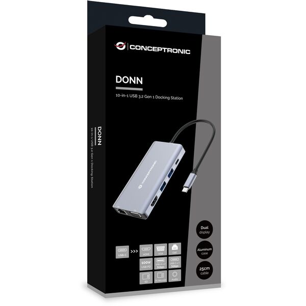 CONCEPTRONIC 10-1 Dock USB-C->HDMI,2xUSB-A,GbE,+ 25cm gr