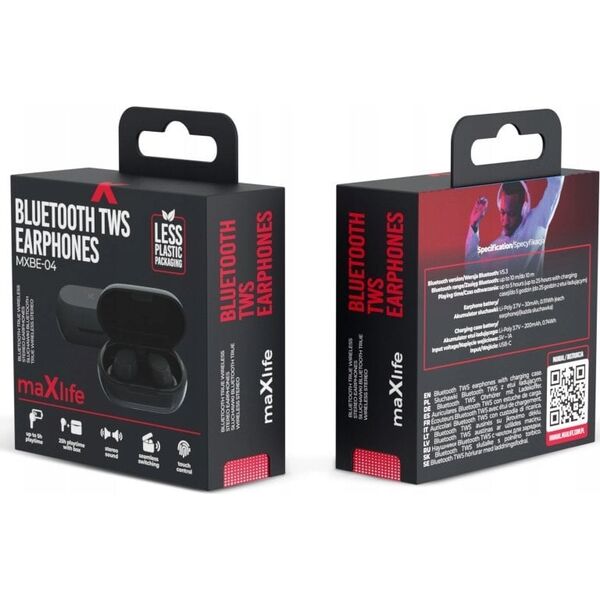 Słuchawki MaxLife  Maxlife słuchawki Bluetooth MXBE-04 TWS czarne dokanałowe