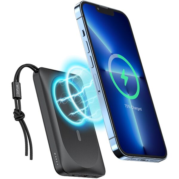 VEGER powerbank 10000 mAh z ładowaniem indukcyjnym kompatybilny z MagSafe PD QC3.0 2A 20W MagOn (VP1151 / W1151) czarny