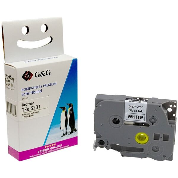 Ταινία εκτύπωσης G&G 12mm x 8m μαύρο-λευκό Συμβατό με Brother TZe-S231