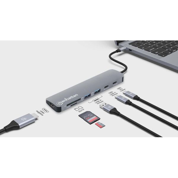 Manhattan 190442 stacja dokująca Przewodowa USB 3.2 Gen 1 (3.1 Gen 1) Type-C Szary
