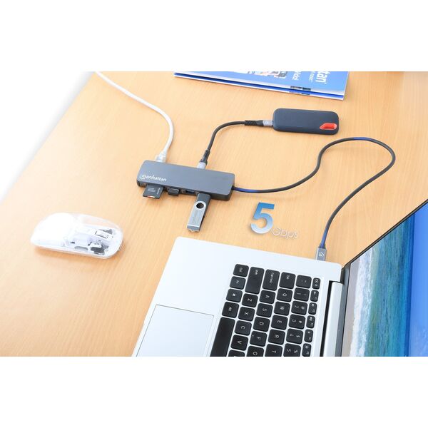 Manhattan 190459 stacja dokująca Przewodowa USB 3.2 Gen 1 (3.1 Gen 1) Type-C Szary