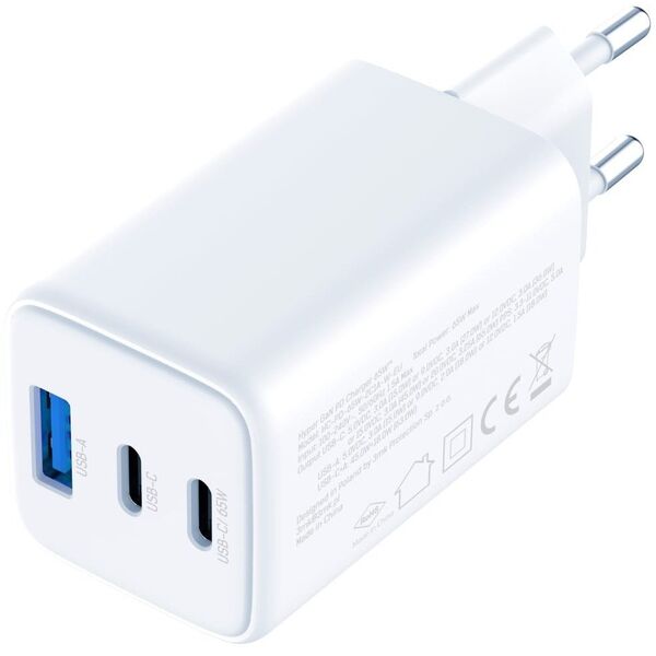 Ładowarka sieciowa 3MK Hyper GaN Charger 65W 1xUSB-A 2xUSB-C PD QC4+ biały