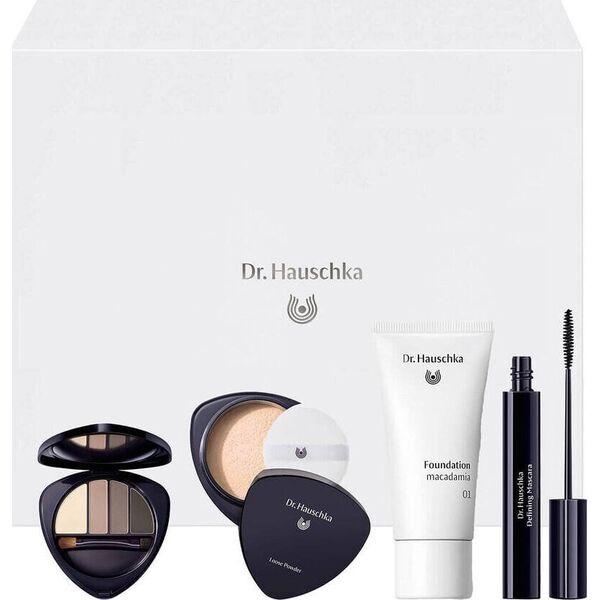 Dr. Hauschka Every Day Beauty zestaw paleta cieni do powiek i brwi 5.3g + podkład do twarzy 30ml + transparentny puder sypki 12g + tusz do rzęs 6ml