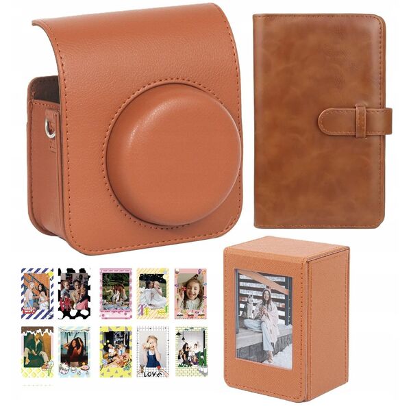 Zestaw 4w1 Futerał Album Etui BOX Naklejki Zdjęcia do Fuji Instax Mini 41 / Brązowy