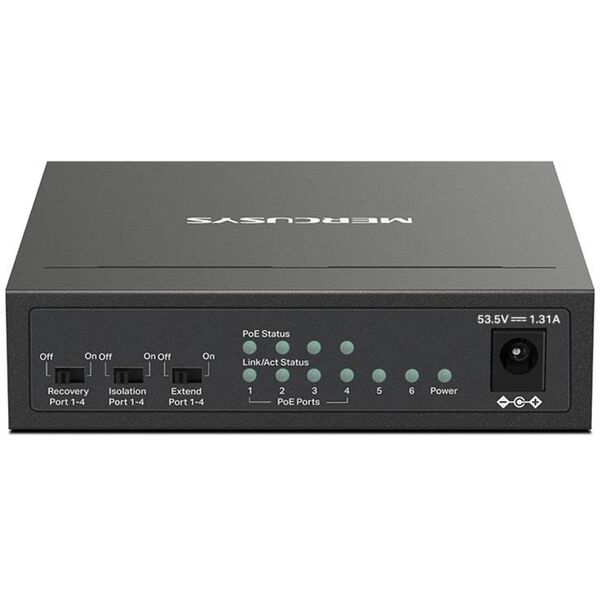 MERCUSYS switch MS106P (6x100Mb/s,4xPoE+,67W,fanless)