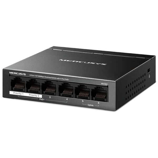 MERCUSYS switch MS106P (6x100Mb/s,4xPoE+,67W,fanless)