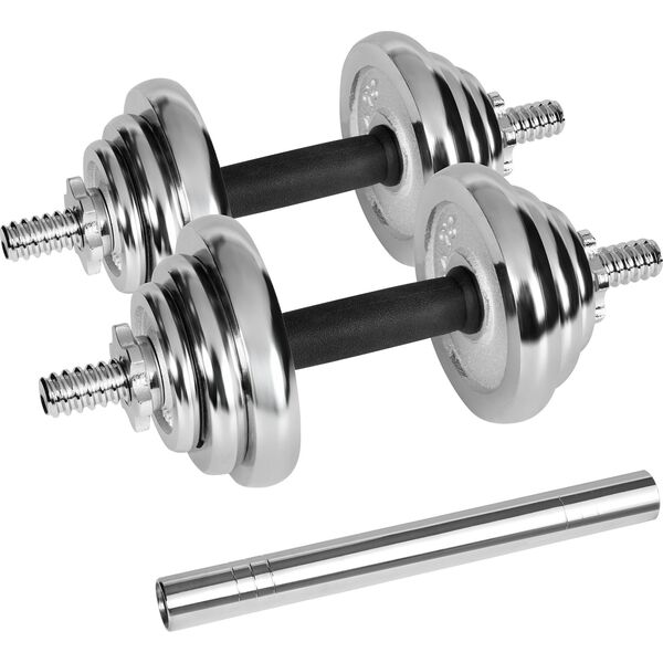 Hantle żeliwne chromowane regulowane w walizce z gryfem, zestaw 20kg REBEL ACTIVE