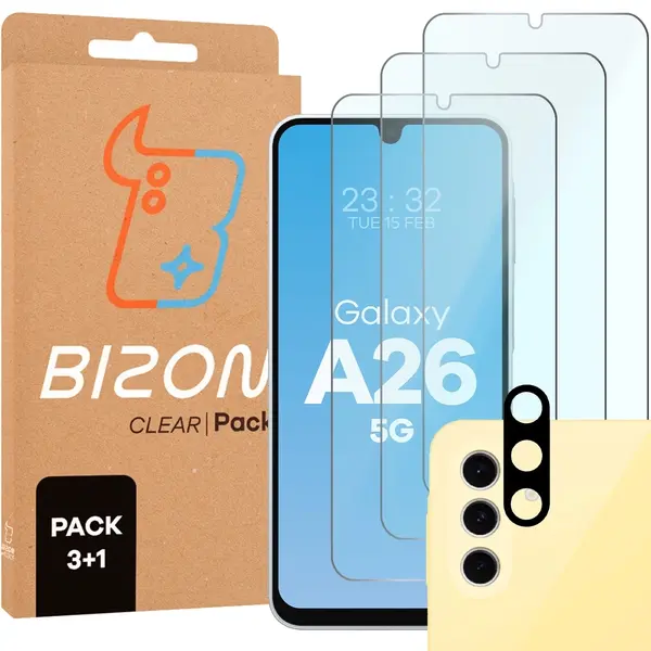 3x szkło na ekran + 1x na aparat BIZON Clear 2 Pack do Samsung Galaxy A26 5G