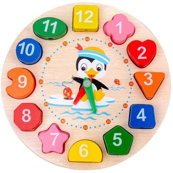 Drewniany Zegar Edukacyjny Montessori Nauka Godzin Klocki Do Nawlekania