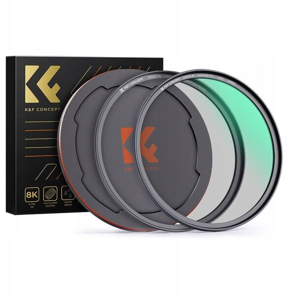Zestaw 3w1 Filtr Polaryzacyjny Cpl Pierścień Magnetyczny Dekielek K&f 52 Mm / Sku.1701