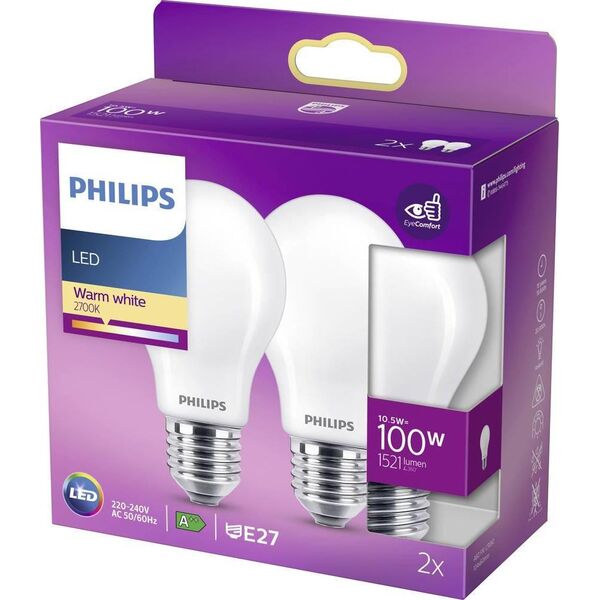 Philips Żarówka LED Philips E27 10.5W 1521lm 2700K, 2 szt.