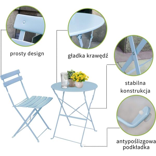 Fancy Garden Zestaw balkonowy Orion stół + 2 krzesła meble do ogrodu Niebieski