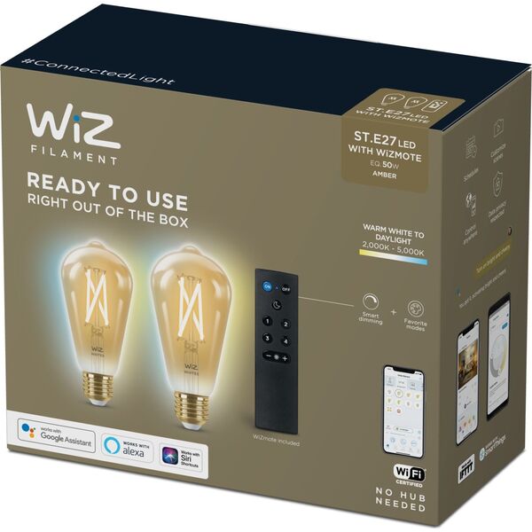 WiZ WiZ,ST64 Edison,7W,2000-5000,ST64,E27,2 pcs lightsource + 1 remote controller
