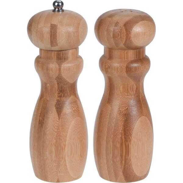Młynek do przypraw Excellent Houseware Młynek do pieprzu DREWNIANY BAMBUSOWY + solniczka komplet do pieprzu soli