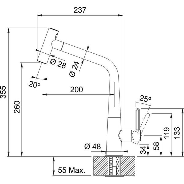 Bateria kuchenna Franke Icon Pull-Out HP stojąca czarna matowa (Icon pull-out Czarny mat)