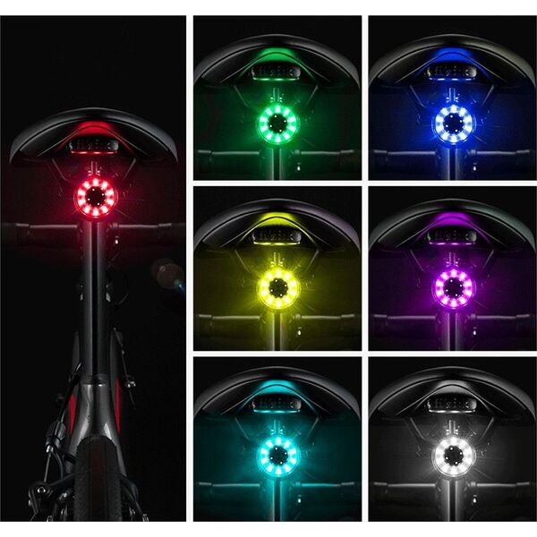 Lampka rowerowa tylna Q1 7 kolorów LED Strobe + kabel USB-C - USB-A - czarna Lampka rowerowa tylna Q1 7 kolorów LED Strobe + kabel USB-C - USB-A - czarna
