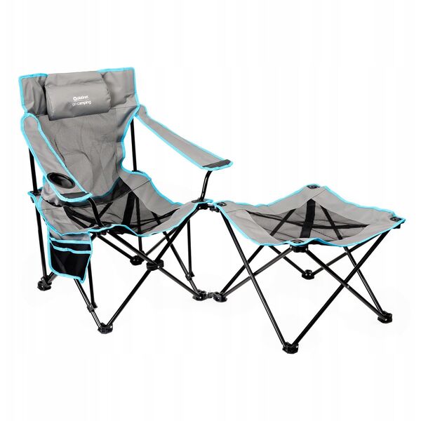 PLATINET CAMPING SET OF 2, FOLDING TABLE/ FOOTREST + CHAIR BLACK BLUE [45907]