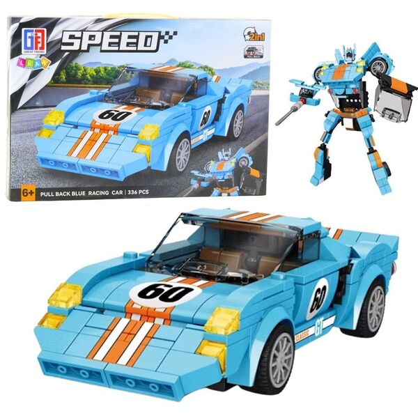 Klocki Konstrukcyjne Auto Robot 2w1 Pomarańczowo-Niebieski Napęd 336 el. LEAN Toys