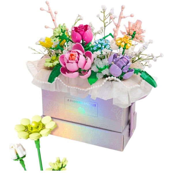 Klocki Konstrukcyjne Kompozycja W Pudełku Box Kwiatowy Fioletowy LED 706el. LEAN Toys