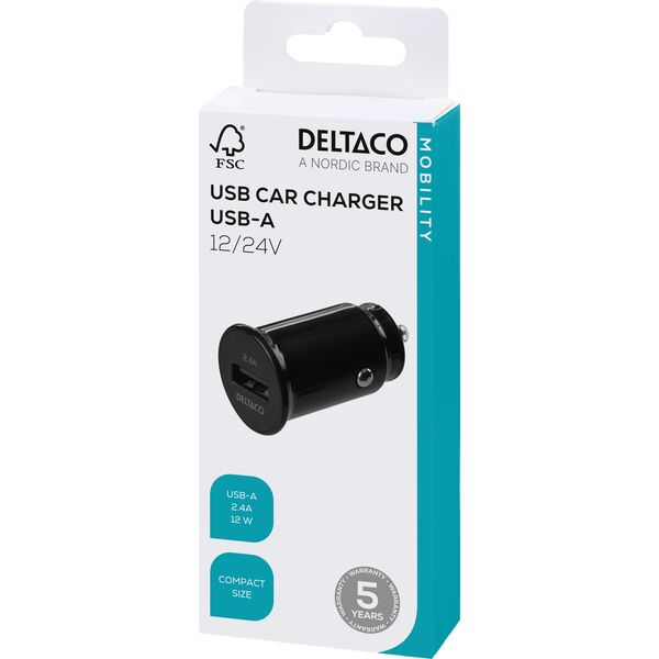 Deltaco USB-CAR123, Αυτοκίνητο, Αναπτήρας πούρων, Μαύρο