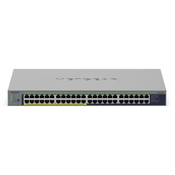 NETGEAR GS748PP - Switch - unmanaged - 24 x 10/100/1000 + 24 x 10/100/1000 (PoE+) - Desktop, wandmontierbar - PoE+ (380 W)