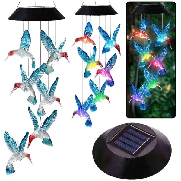 Lampki Solarne Ogrodowe LED Dzwonki Kolibry Niebieskie 70cm