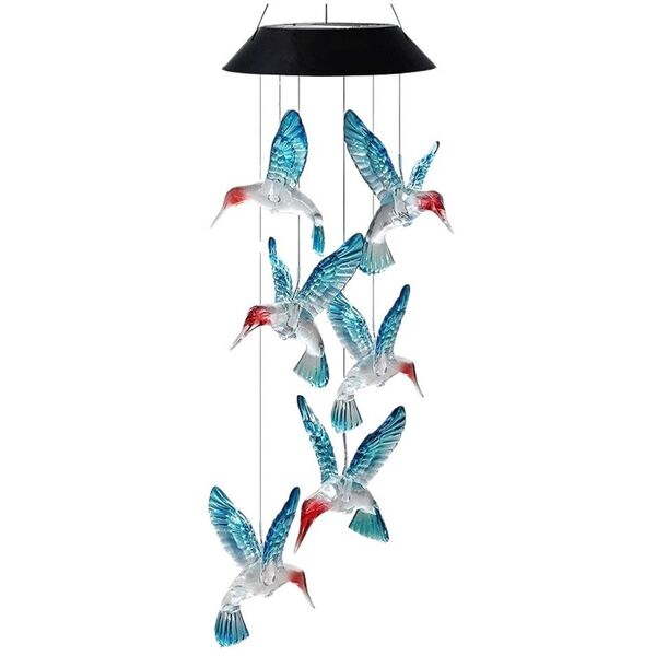 Lampki Solarne Ogrodowe LED Dzwonki Kolibry Niebieskie 70cm
