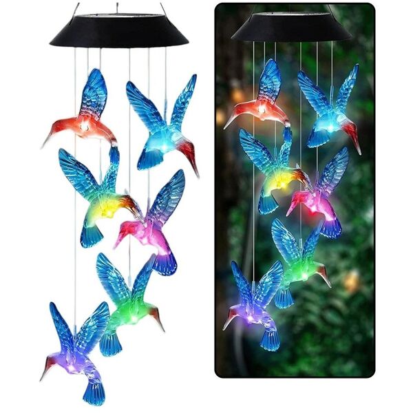 Lampki Solarne Ogrodowe LED Dzwonki Kolibry Niebieskie 70cm
