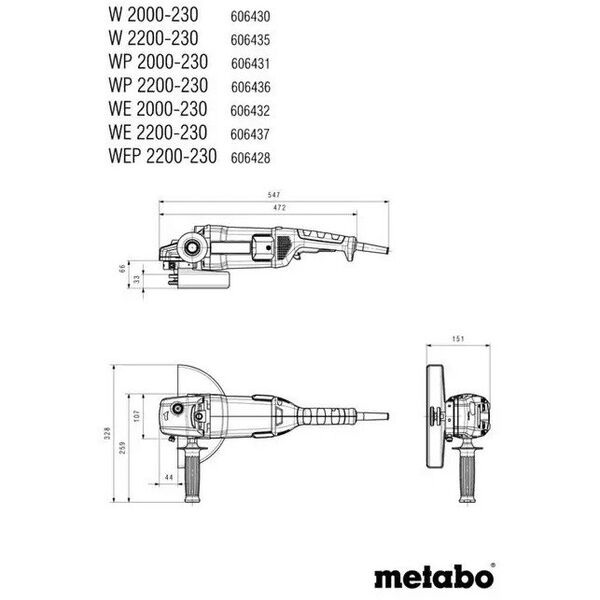 METABO.ANGLE GRINDER 230 WE 2200-230 + 2 DIAMOND DISCS CASE