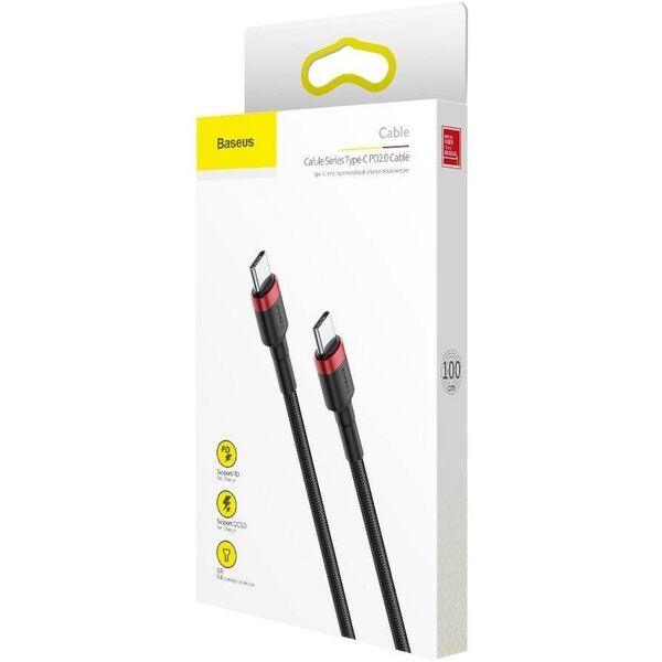 Baseus Cafule Cable wytrzymały nylonowy kabel przewód USB-C PD / USB-C PD PD2.0 60W 20V 3A QC3.0 1M czarny-czerwony (CATKLF-G91)