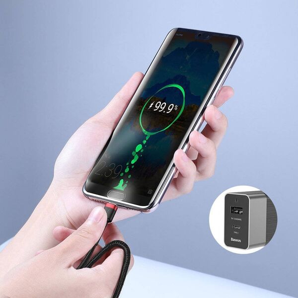 Baseus Cafule Cable wytrzymały nylonowy kabel przewód USB-C PD / USB-C PD PD2.0 60W 20V 3A QC3.0 1M czarny-czerwony (CATKLF-G91)