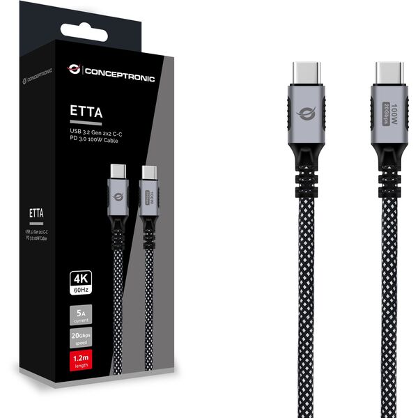 Conceptronic ETTA07B12 kabel USB USB 3.2 Gen 2x2 1,2 m USB C Czarny